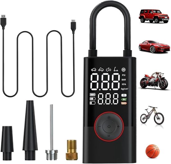 ECTEATOY Luchtcompressor - Bandenpomp - Powerbank - 10 Bar - Elektrisch - Draadloos - 5 Standen, Digitale Drukmeter & Auto-Stop - Voor Auto, SUV, Fiets - Ballen