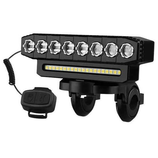 Eén LED-fietslamp met zes standen, oplaadbaar via Type-C, en Geschikt voorzien van een luidspreker, perfect Geschikt voor nachtelijke ritten.