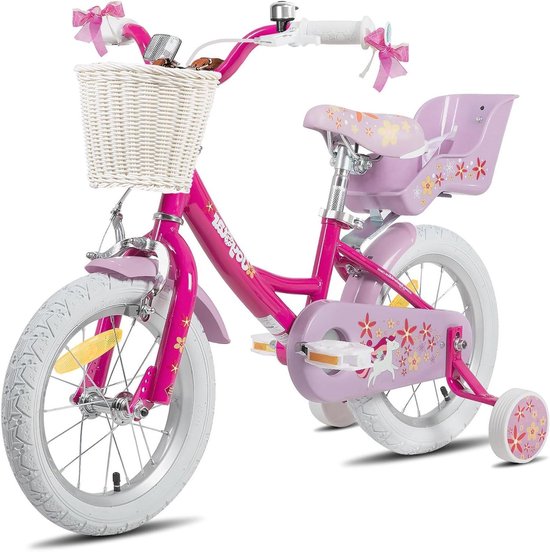 Eenhoorn Kinderfiets - Meisjesfiets Loopfiets - Leren Fietsen - Met Steunwielen - 12-18 Inch - Paars