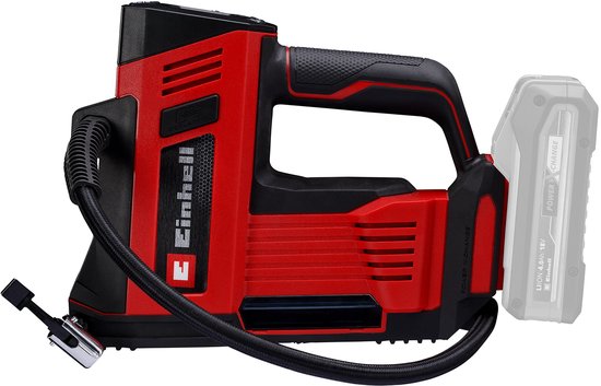 Einhell Accu Auto Compressor CE-CC 18/23 D Li Solo - Power X-Change - 18 V/Li-ion - Lengte slang: 0,7 m - Max. Luchtafgifte: 23 l/min - Max. Werkdruk: 11 bar - Digitale manometer - Incl. 3-delige adapterset - Excl. accu en lader