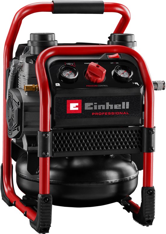 Einhell Accu Compressor SILENZZO 18/160 Solo - Power X-Change - 18 V/Li-ion - Max. 8 bar - 6 L tank - Olievrij - 59 dB (Stiller dan normale compressoren) - Zuigvermogen 160 l/min - Excl. accu en lader