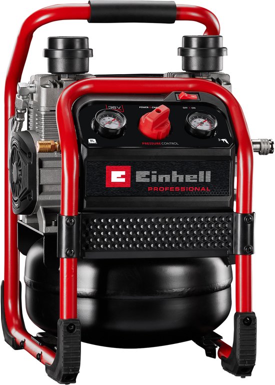Einhell Accu Compressor SILENZZO 36/210 Solo - Power X-Change - 36 V/Li-ion - Max. 8 bar - 8 L tank - Olievrij - 60 dB (Stiller dan normale compressoren) - Zuigvermogen 210 l/min - Excl. accu en lader