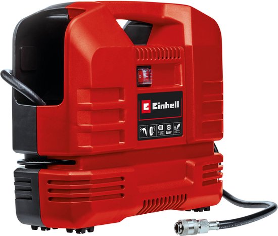 Einhell Elektrische Compressor TC-AC 190 OF Set 1100 W - 8 bar - Aanzuigcapaciteit: 190 l/min - Olievrij - Incl. blaaspistool, bandenspanningsmeter en 3-delige adapterset