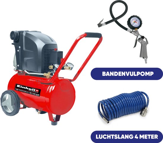 Einhell Elektrische Compressor TE-AC 270/24/10 - 1800 W - 10 bar - 24 L tank - Aanzuigcapaciteit: 270 l/min - Oliegesmeerd - Inclusief accessoires