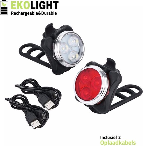 EkoLight Fietsverlichting set - LED Fietslampjes - USB Oplaadbaar - Zwart