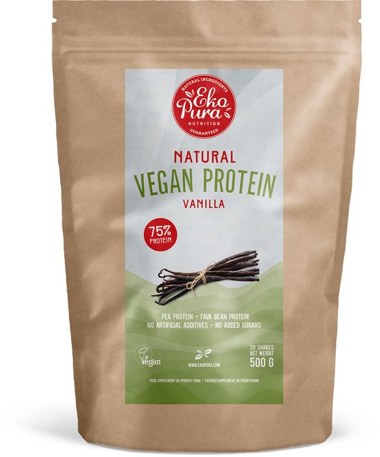 Ekopura Natural Vegan Protein Vanille - Plantaardig Eiwitpoeder, Duurzaam Geproduceerd - 500 gram