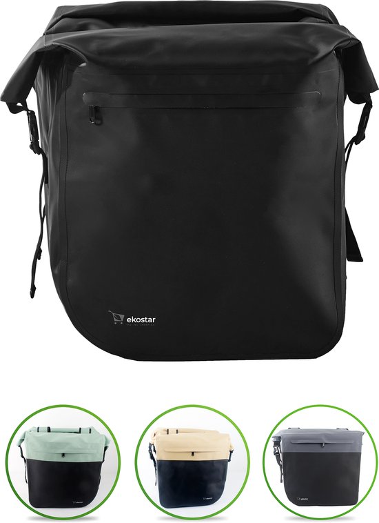Ekostar® Dubbele Fietstas Urban 46L - 100% Waterdicht - Zwart - Roltop - Geseald - Fietstassen Elektrische Fietsen van Ekostar