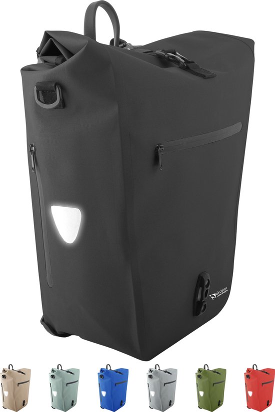 Ekostar® Enkele 2-in-1 Fietstas - Duurzaam & Waterdicht TPU - 24-31 L - Zwart - Met Laptopvak & Reflectoren van Merkloos