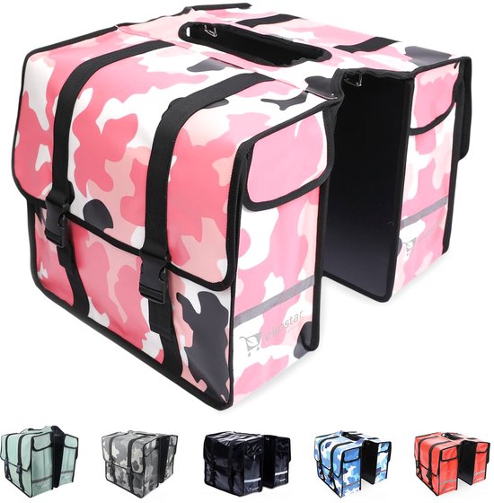 Ekostar® Fietstas Dubbel 46L - Waterdicht materiaal - Camouflage Roze - Fietstassen Elektrische Fietsen