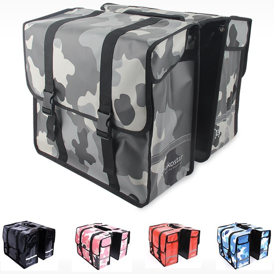 Ekostar® - NIEUW - Dubbele Fietstas - Waterdicht materiaal - Camouflage grijs - 46 Liter van Ekostar