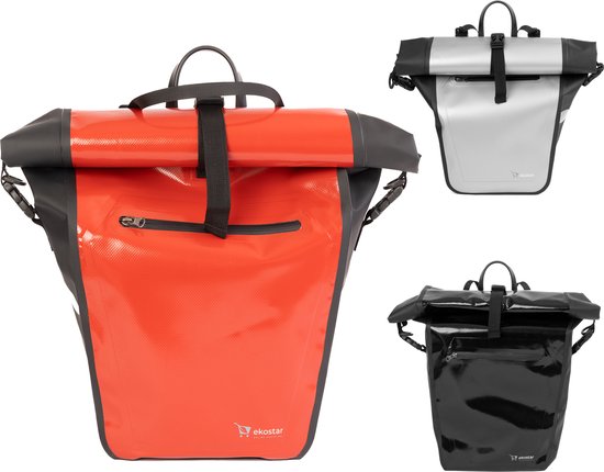 Ekostar® online shopping - 2in1 Fietstas - Waterdicht - Rolltop - 17 tot 28 Liter - Rood - Enkele Fietstas - Fietstassen electrische fietsen van Ekostar