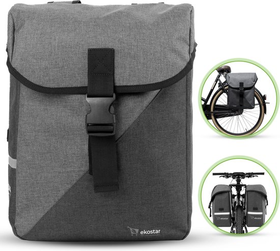 Ekostar® online shopping - Fietstassen Dubbel - Donker en Licht Grijs - Waterafstotend - Fietstas - 34 Liter - Fietstassen electrische fietsen van Ekostar