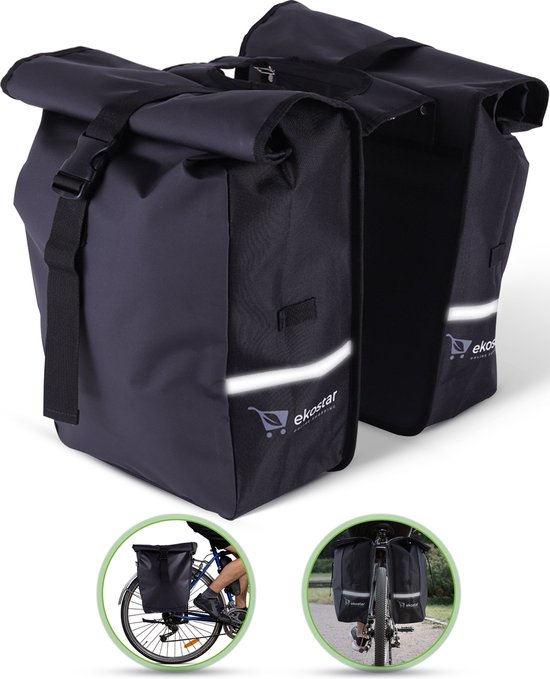 Ekostar® Online shopping - Fietstassen - NIEUW - Roltop - Fietstassen dubbel - 46 Liter - Waterbestendig - Zwart - Fietstassen electrische fietsen van Ekostar