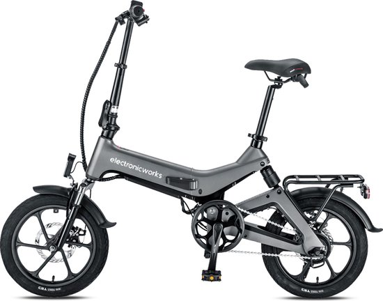 ElectronicWorks AiO-3 - Elektrische Fiets - 16 Inch E-Bike - 36V 8.7Ah - 250W - Opvouwbaar - Anti-Diefstal - Terugvind systeem - Zilver van ElectronicWorks
