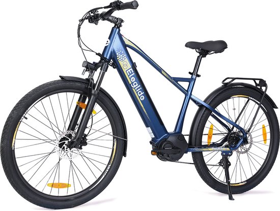 Eleglide C1 27,5 inch Trekkingfiets met 250W Ananda Mid-Drive motor, 14,5Ah accu, max 150km actieradius, hydraulische vering en hydraulische schijfremmen Shimano 7 versnellingen - Blauw van Eleglide