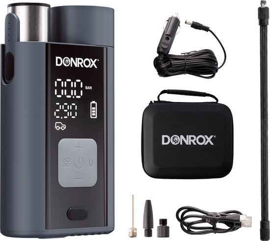 Elektrische compressor bandenpomp voor auto en camper - Donrox Ride A924 - Luchtcompressor met 12V en verwisselbare batterij