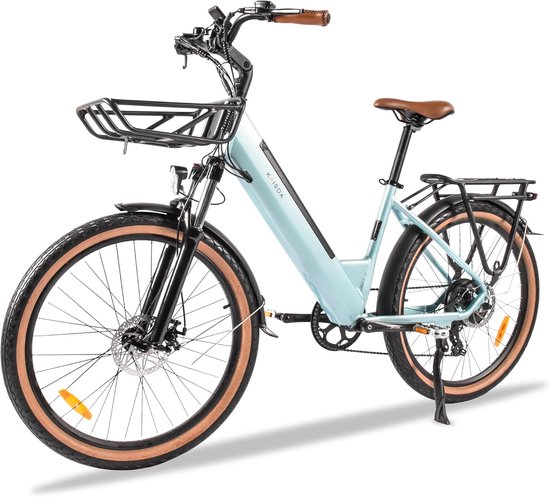 Elektrische fiets 26 Inch - Damesfiets-Herenfiets-Aluminiumlegering- met 7 versnellingen -36 V 17.6 Ah -elektrische stadsfiets -Achterwielmotor 250W - Mechanische schijfrem -tot 100km- IP54 Waterdicht - Blauw