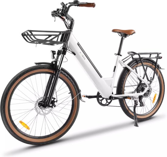 Elektrische fiets 26 Inch - Damesfiets-Herenfiets-Aluminiumlegering- met 7 versnellingen -36 V 17.6 Ah -elektrische stadsfiets -Achterwielmotor 250W - Mechanische schijfrem -tot 100km- IP54 Waterdicht - Wit