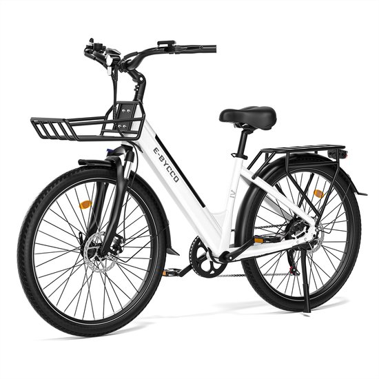 Elektrische Fiets 28 Inch - 36V 15.6AH Accu - Actieradius Tot 100 Km - 28×1.5 Inch Wielen- Aluminium Lage Instapframe -Shimano 7 Versnellingen - Mechanische Schijfremmen - LCD Display - Elektrische Stadsfiets - Wit