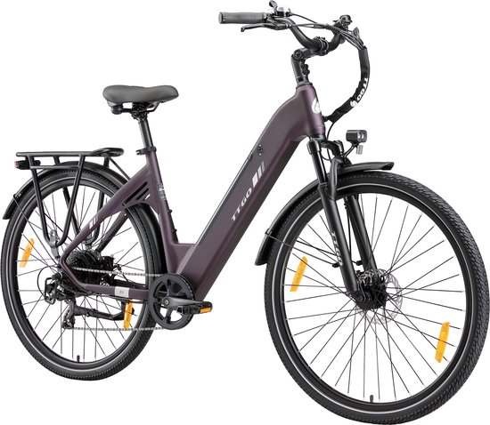 Elektrische fiets 28 Inch - Damesfiets-Herenfiets-Aluminiumlegering- met 7 versnellingen -36 V 18 Ah - 648Wh -elektrische stadsfiets -Achterwielmotor 250W - Hydraulische schijfrem -tot 120km- IP54 Waterdicht - Paars van Merkloos