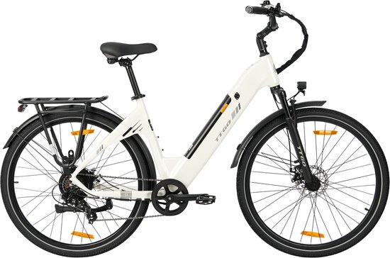 Elektrische fiets 28 Inch - Damesfiets-Herenfiets-Aluminiumlegering- met 7 versnellingen -36 V 18 Ah - 648Wh -elektrische stadsfiets -Achterwielmotor 250W - Hydraulische schijfrem -tot 120km- IP54 Waterdicht - Wit van Merkloos