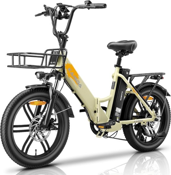Elektrische fiets - Actieradius 140km - 20 Inch Commuter E-Bike - Verwijderbare batterij 36V 20.8Ah - Motor 250W - Shimano 7 versnellingen - LCD-display- 180 mmMechanische Schijfremmen - Fatbike - Khaki van Merkloos
