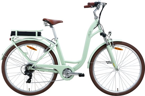 Elektrische fiets dames meisjes groen - 28 inch - 46cm frame - 7 versnellingen - 360 Wh accu van Lombardo