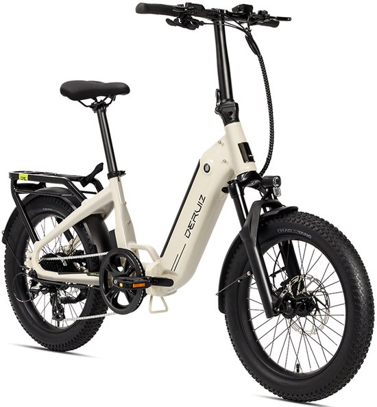 Elektrische Fiets Deruiz Peridot - Elektrische Vouwfiets - 140 km Actieradius - 500Wh - 20 inch Fatbike Banden - Shimano 8 Versnellingen - Hydraulische Schijfremmen - Verwijderbare Accu - App & Bluetooth - LCD Display - beige van Merkloos
