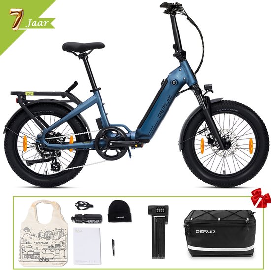Elektrische Fiets Deruiz Peridot - Elektrische Vouwfiets - 140 km Actieradius - 500Wh - 20 inch Fatbike Banden - Shimano 8 Versnellingen - Hydraulische Schijfremmen - Verwijderbare Accu - App & Bluetooth - LCD Display - Blauw van Deruiz