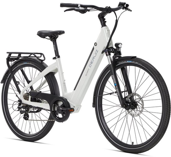 Elektrische Fiets Deruiz Quartz - Elektrische Stadsfiets -161 km Actieradius - 644Wh - 28 inch - Shimano 8 Versnellingen - Vering - Verwijderbare Accu - App & Bluetooth - LCD Display - Wit van Merkloos