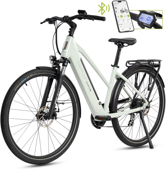 Elektrische Fiets Deruiz Quartz-M - Elektrische Stadsfiets - 120 km Actieradius - 483Wh - 28 inch - Shimano 8 Versnellingen - Trapeziumframe - Mechanische Schijfremmen - Inclusief Acculader & Gereedschap van Merkloos