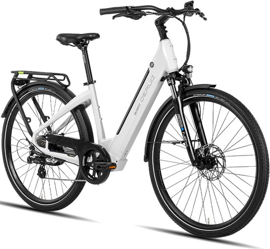 Elektrische Fiets Deruiz Quartz Wit - 644Wh/15Ah Accu - 161 km Bereik - 250W/55Nm Motor - 28" Wiel met Lage Instap Frame - Hoogwaardig Aluminium Frame - Voorvork Vering - Shimano 8 Versnellingen - App Controle - Bluetooth Verbinding - LCD Display van Merkloos