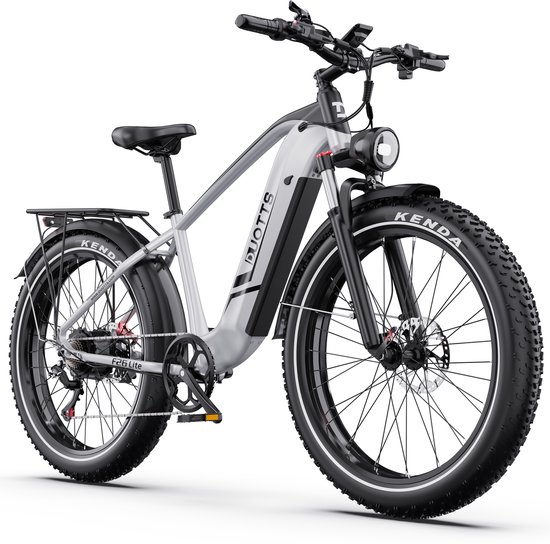 Elektrische Fiets DUOTTS F26-Lite - 864Wh/18 Ah Accu - 100 km Bereik - 250W Motor - 26x4 Inch Banden - Shimano 7 Versnellingen - Aluminium Frame - Inclusief Bagagedrager - Elektrische Mountainbike - zilver