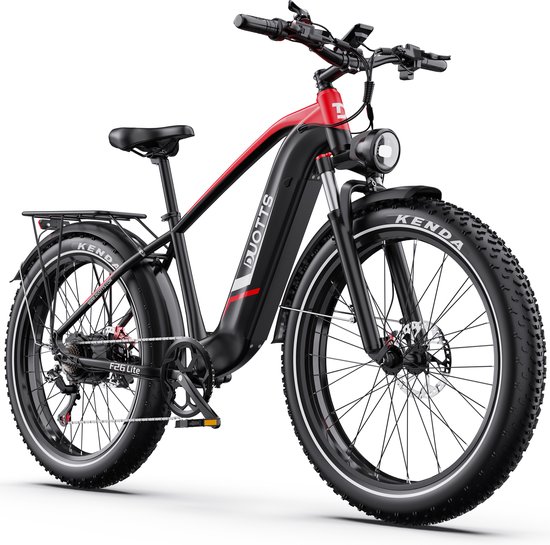 Elektrische Fiets DUOTTS F26-Lite - 864Wh/18 Ah Accu - 100 km Bereik - 250W Motor - 26x4 Inch Banden - Shimano 7 Versnellingen - Aluminium Frame - Inclusief Bagagedrager - Elektrische Mountainbike - zwart