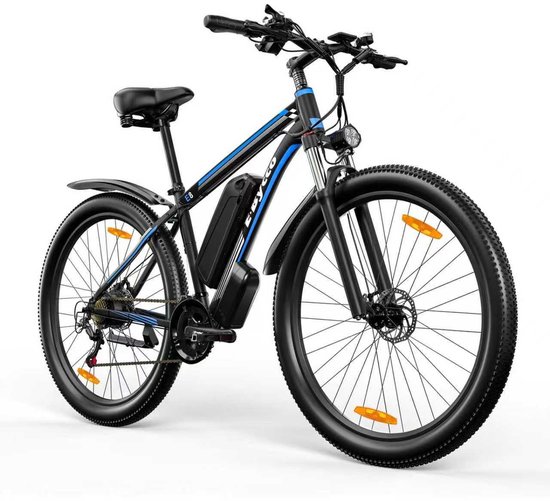 Elektrische Fiets E8 – 17.5Ah 48V/840 Wh Accu – Max Actieradius 100 KM - 29 Inch Banden - Maximale Snelheid 25 Km/H - LED Verlichting – SHIMANO Meertraps Systeem - Elektrische Stadsfiets - Zwart-Blauw van Merkloos