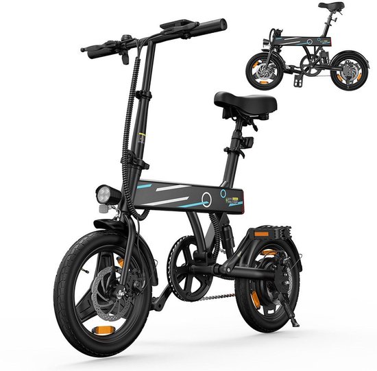Elektrische Fiets EB1 – 7,8Ah Accu – Max Actieradius 80 KM - 14*2.1 Inch Banden - Maximale Snelheid 25 Km/H - Maximaal Draagvermogen 150 Kg - LED Verlichting – Compact & Geschikt voor Stad en Vrije Tijd - Elektrische Vouwfiets - Zwart