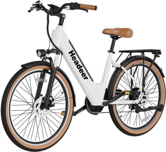 Elektrische Fiets Headeer - 48V 800W - Shimano 7-Speed, Schokdemper, LCD Scherm, Duurzaam - Voor Stads- en Offroadritten - 26-inch, Wit van Merkloos