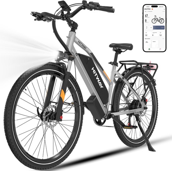 Elektrische Fiets Hitway BK27 Pro - 28 Inch City Commuter EBike met Afneembare 48V 16Ah Lithium Batterij - E-Bike met 250W Motor - APP Bediening van Merkloos