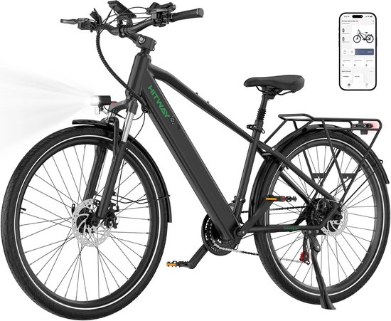 Elektrische Fiets Hitway BK7S Pro - 27.5 Inch City Commuter EBike met Afneembare 36V 12.8Ah Lithium Batterij - Mountain E-Bike met 250W Motor - 21 Versnellingen - IP54 Waterdicht van Merkloos