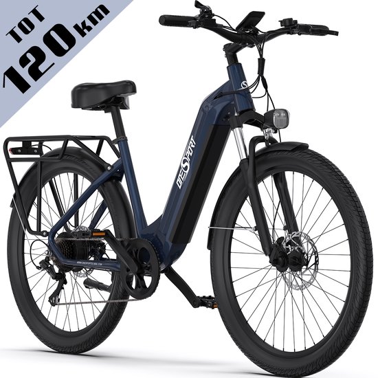 Elektrische Fiets ONESPORT OT05 - 120 km Actieradius - 36V 18.2Ah/655Wh Accu - 27.5 Inch Wielen - Shimano 7 Versnellingen - Hydraulische Schijfremmen - Aluminium Frame - LED Display & APP - Elektrische Stadsfiets - Donkerblauw