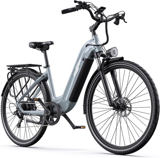 Elektrische Fiets ONESPORT OT05 - 120 km Actieradius - 36V 18.2Ah/655Wh Accu - 27.5 Inch Wielen - Shimano 7 Versnellingen - Hydraulische Schijfremmen - Aluminium Frame - LED Display & APP - Elektrische Stadsfiets - Grijs