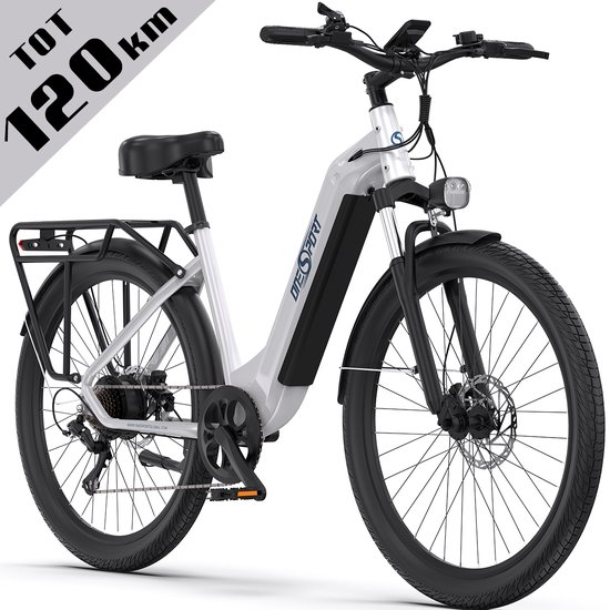 Elektrische Fiets ONESPORT OT05 - 120 km Actieradius - 36V 18.2Ah/655Wh Accu - 27.5 Inch Wielen - Shimano 7 Versnellingen - Hydraulische Schijfremmen - Aluminium Frame - LED Display & APP - Elektrische Stadsfiets -Wit van Merkloos