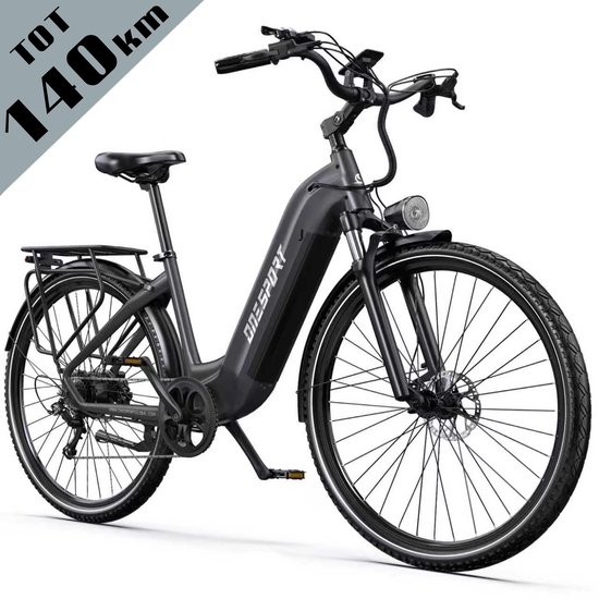 Elektrische Fiets ONESPORT OT05PRO - 140 km Actieradius - 810Wh/22.5Ah Accu - 28 Inch Wielen - Shimano 7 Versnellingen - Hydraulische Schijfremmen - Aluminium Frame - LCD Display & APP - Elektrische Stadsfiets - Technisch grijs