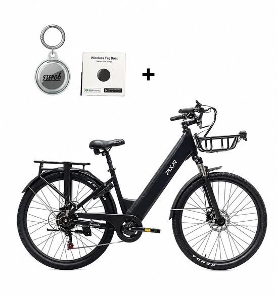 Elektrische fiets - pixar C1 - inclusief tracker en waterdichte stepgo tracker houder - 25 km/h - 250W - zwart
