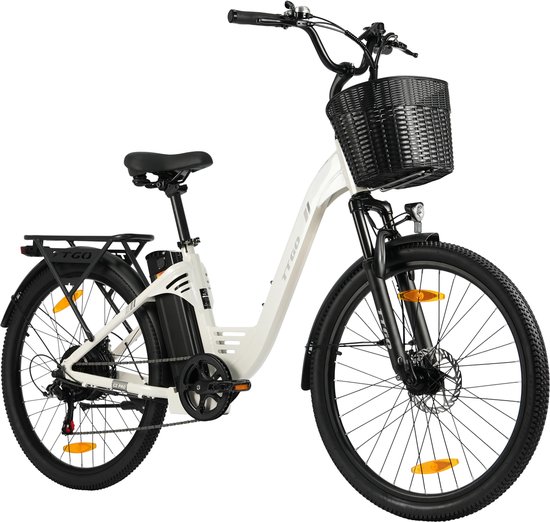 Elektrische Fiets TTGO C2 Pro - 250W Motor - 36V 18Ah Accu - Bereik 80-120km - 26" Banden Elektrische Stadsfiets - Shimano 7-Speed - 25km/u - Wit van Merkloos