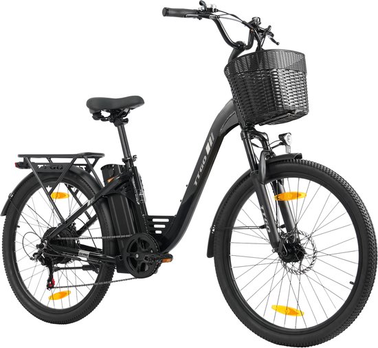Elektrische Fiets TTGO C2 Pro - 250W Motor - 36V 18Ah Accu - Bereik 80-120km - 26" Banden Elektrische Stadsfiets - Shimano 7-Speed - 25km/u - Zwart van Merkloos