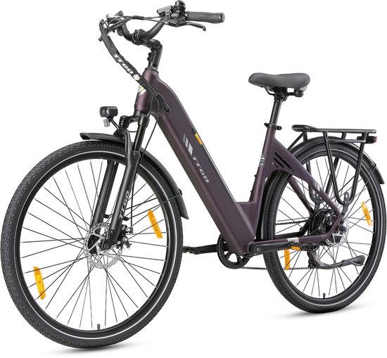 Elektrische Fiets TTGO C3 - 36V 18AH Accu - Actieradius Tot 120 Km - Aluminium Lage Instapframe - 28×2.0 Inch Wielen - Shimano 7 Versnellingen - Mechanische Schijfremmen - LCD Display - Elektrische Stadsfiets - Lila van Merkloos