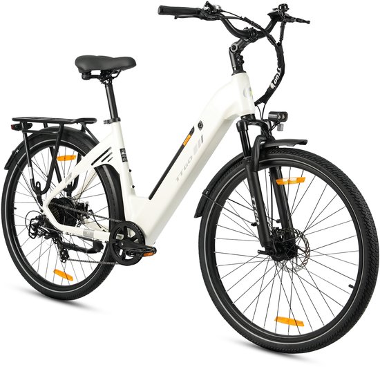 Elektrische Fiets TTGO C3 - 36V 18AH Accu - Actieradius Tot 120 Km - Aluminium Lage Instapframe - 28×2.0 Inch Wielen - Shimano 7 Versnellingen - Mechanische Schijfremmen - LCD Display - Elektrische Stadsfiets - Wit van Merkloos