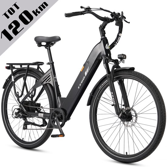 Elektrische Fiets TTGO C3 - 648WH Accu - Actieradius Tot 120 Km - 28×2.0 Inch Wielen - Aluminium Lage Instapframe - Shimano 7 Versnellingen - Mechanische Schijfremmen - LCD Display - Elektrische Stadsfiets - Zwart