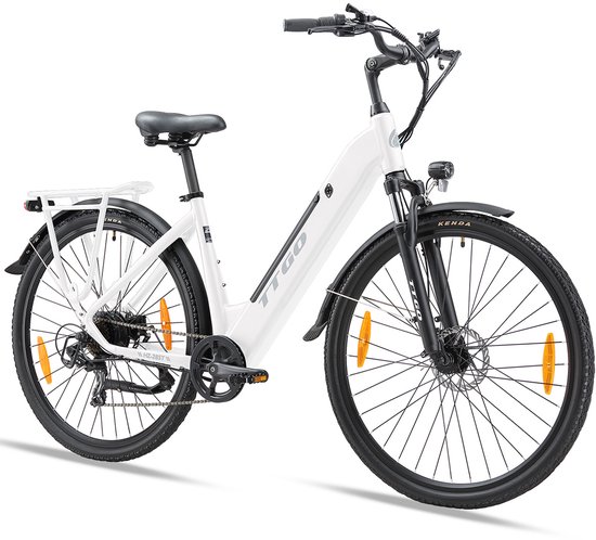 Elektrische Fiets TTGO HZ-28ST - 720Wh/20Ah Accu - 110 km Bereik - Aluminium Lage Instapframe - 28 Inch Wielen- Shimano 7 Versnellingen - Mechanische Schijfrem - LCD Display - Elektrische Stadsfiets - Wit